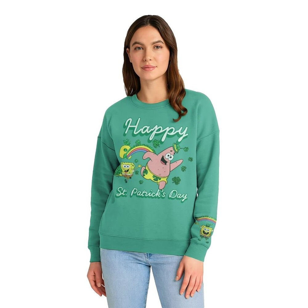 SpongeBob SquarePants Womens Large Saint Patrick's Day Graphic Sweatshirt